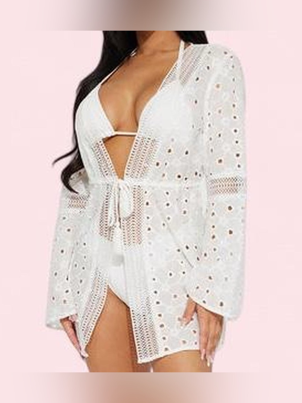 Fashion Nova White Eyelet Tie-Front Beach Cover-Up
